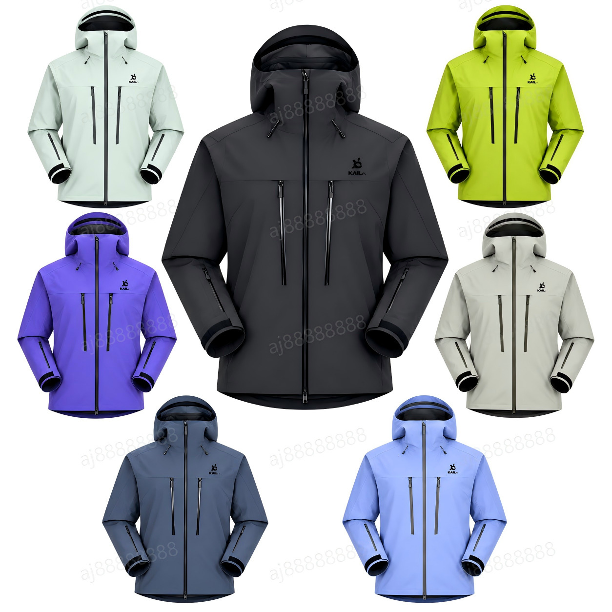 Kailasiy Unisex Waterproof Hooded Outdoor Shell Jacket Windproof Breathable Full Zip Hiking Camping Trekking Sports Coat