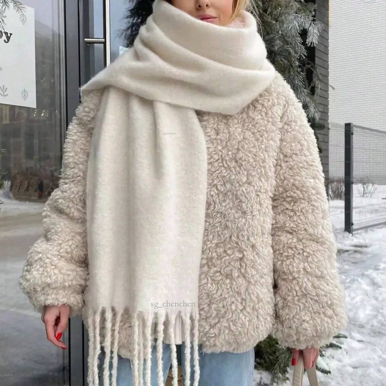 1pc Womens Autumn/Winter Plush Tassel Scarf Warm Comfortable Windproof Large Shawl For Outdoor Daily Wear Women Winter Scarves 251225