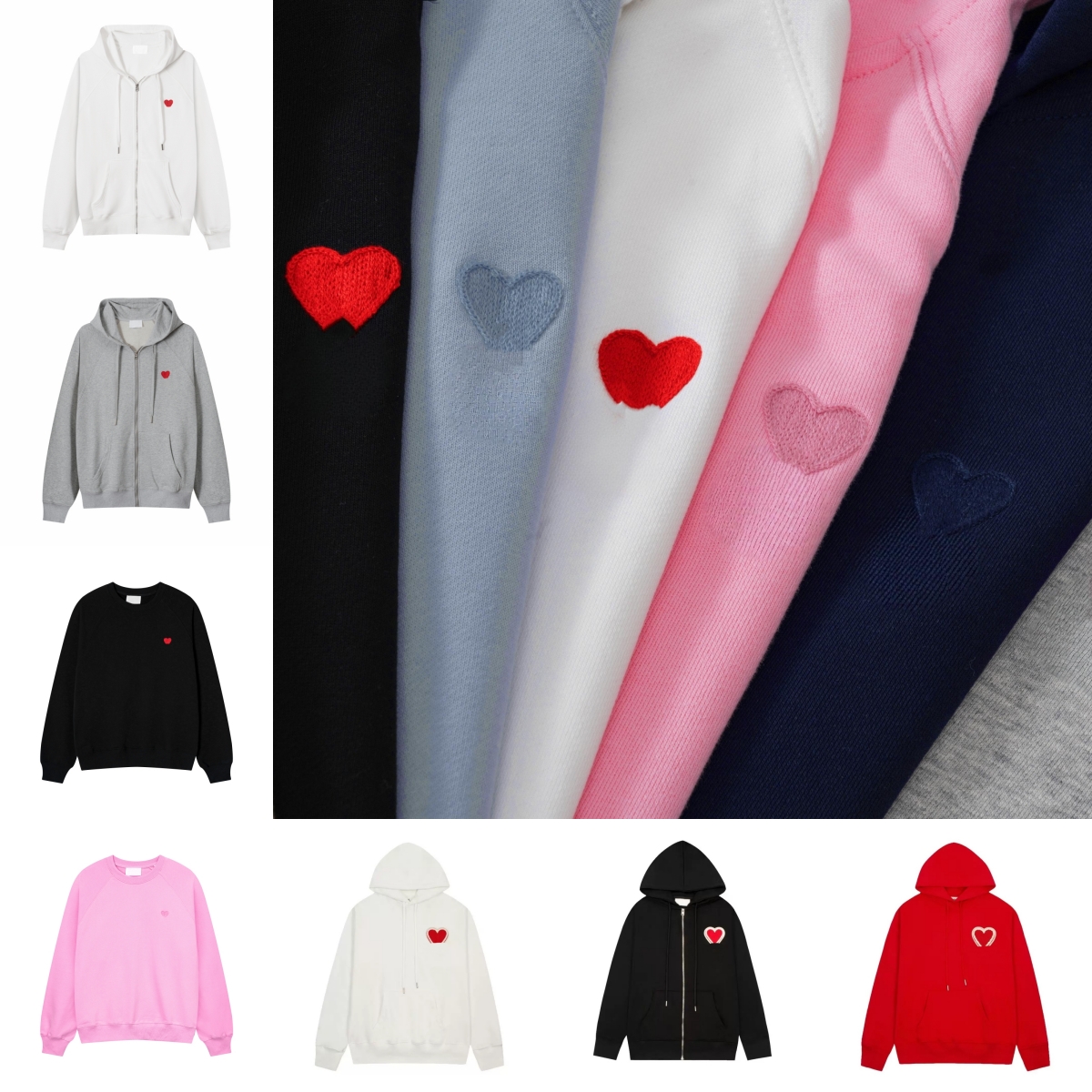 Designer Zip Up Sweat à capuche Hommes Femmes Paris Poitrine Coeur Broderie Pull de luxe Mode Streetwear Sweats à capuche Coton Multicolore Taill