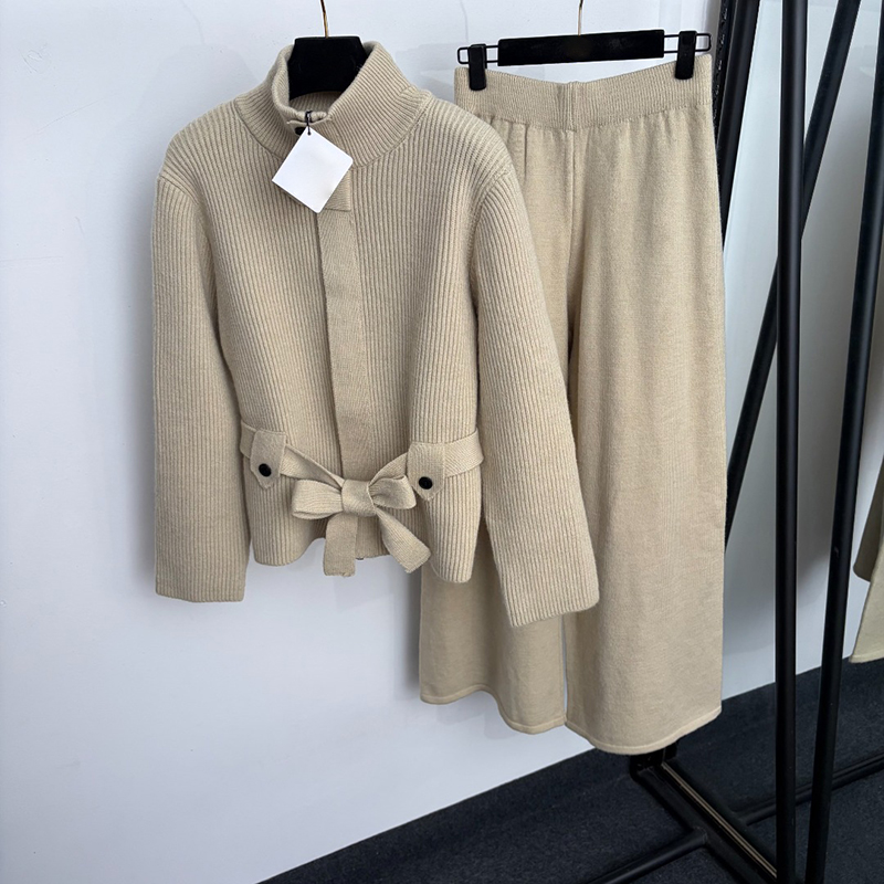 Casual Knit Jacket Pantalon Femme De Luxe Laine Manteau Survêtement 2 Pièces Cardigan À Fermeture Éclair Sweat Manteaux Pantalon Costume En Plein