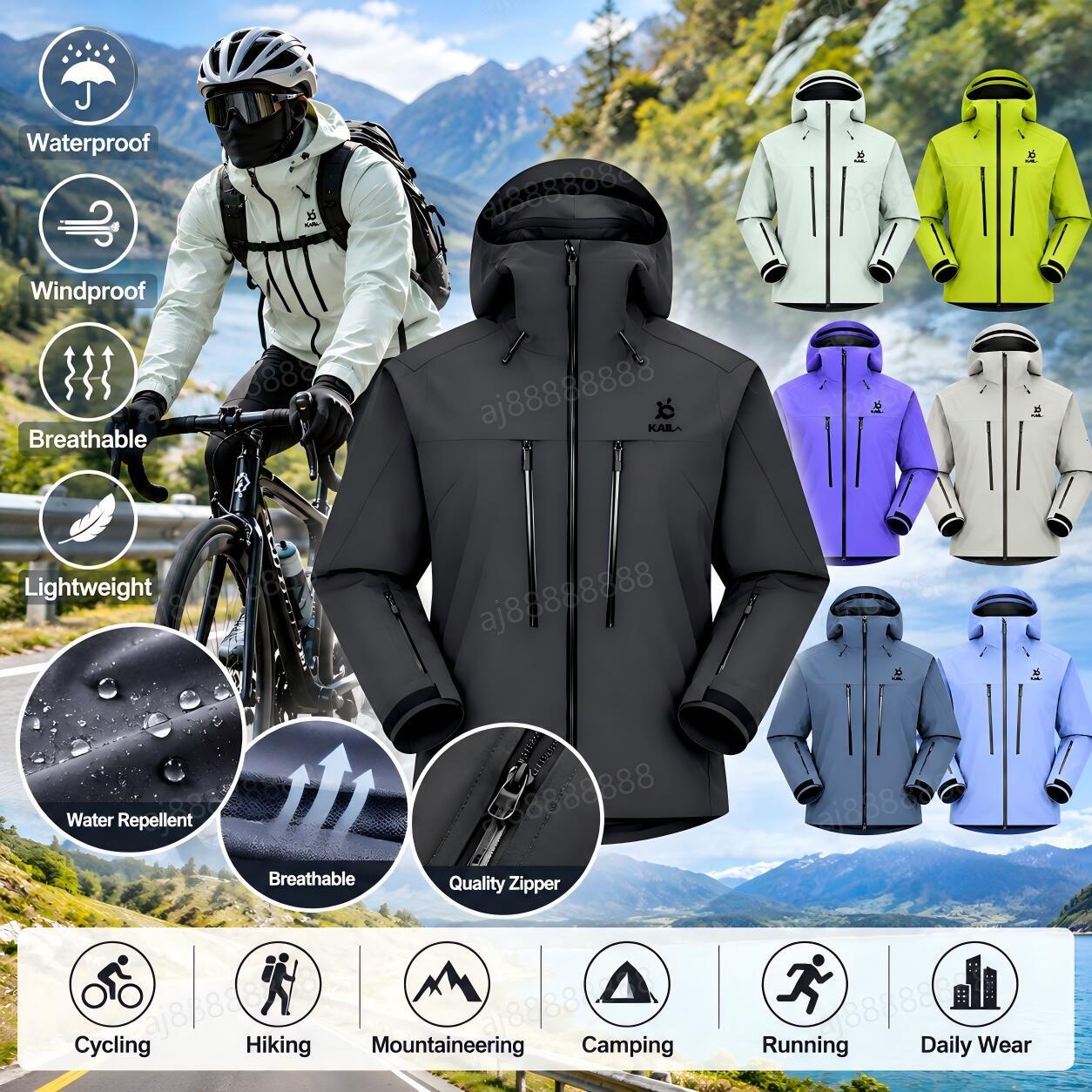 Kailasiy Men Women Waterproof Cycling Jacket Windproof Breathable Hooded Bike Riding Top Full Zip Outdoor Jacket