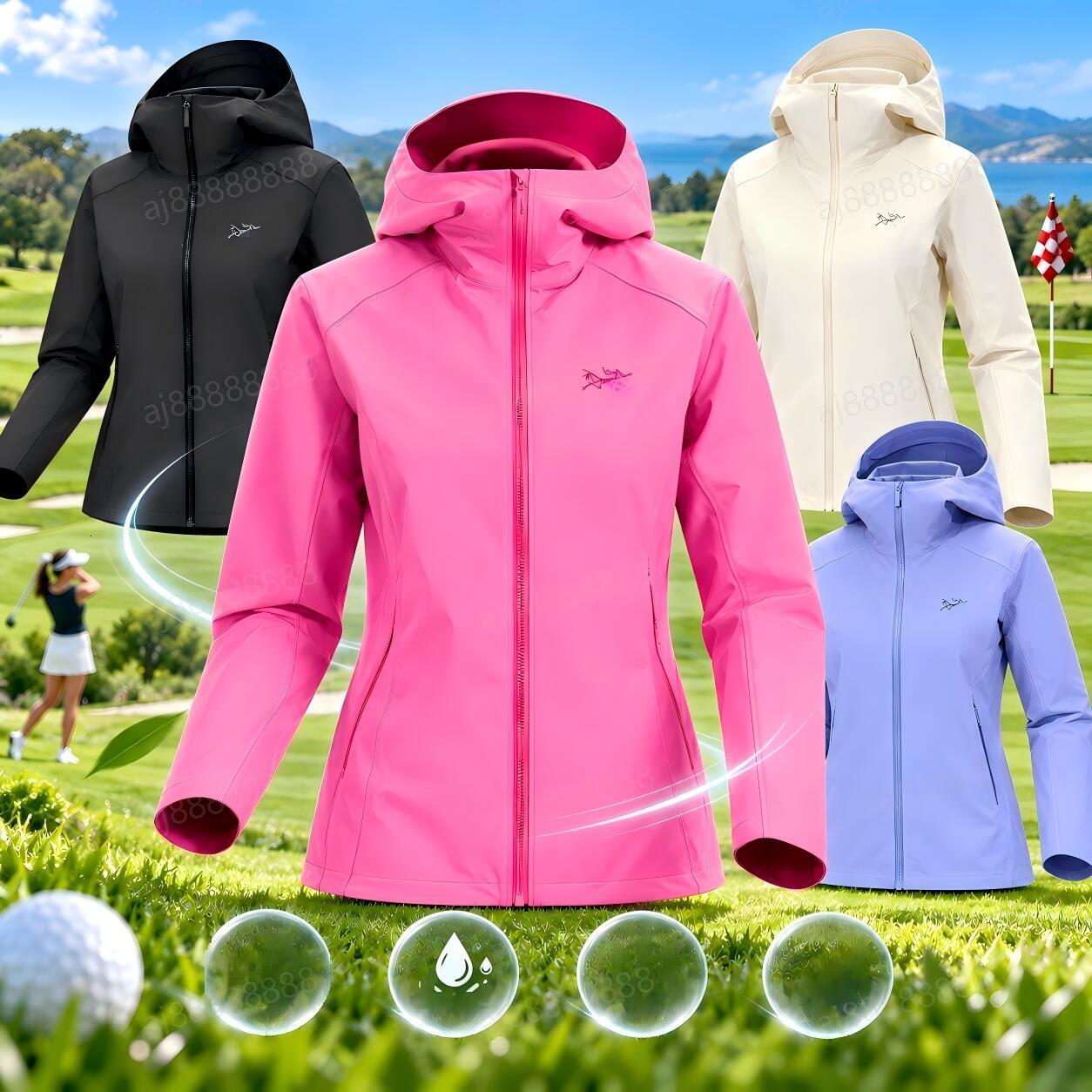 Arcteryxilly Women Golf Jacket Waterproof Windproof Breathable Hooded Lightweight Full Zip Outdoor Sports Coat