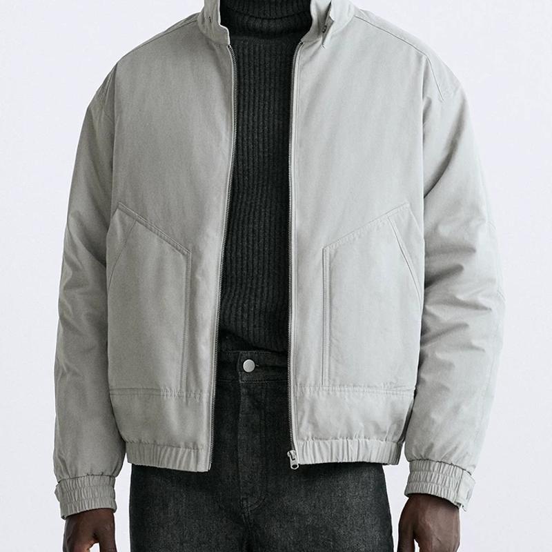Designer Men's Winter Lightweight Padded Jacket Long Sleeve Stand Collar Zip Up Loose Fit Solid Color Warm Casual Coat