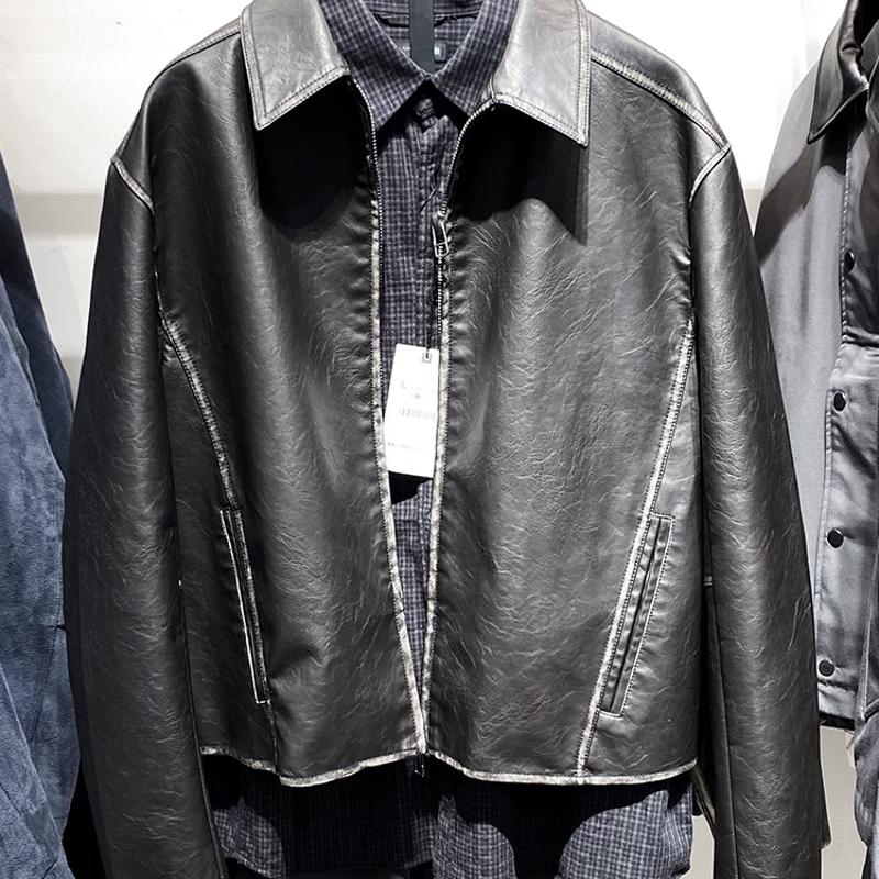 Veste en Faux cuir délavé pour hommes, Design vendeur, col à revers court, fermeture éclair, manteau en PU décontracté, printemps automne, vêteme