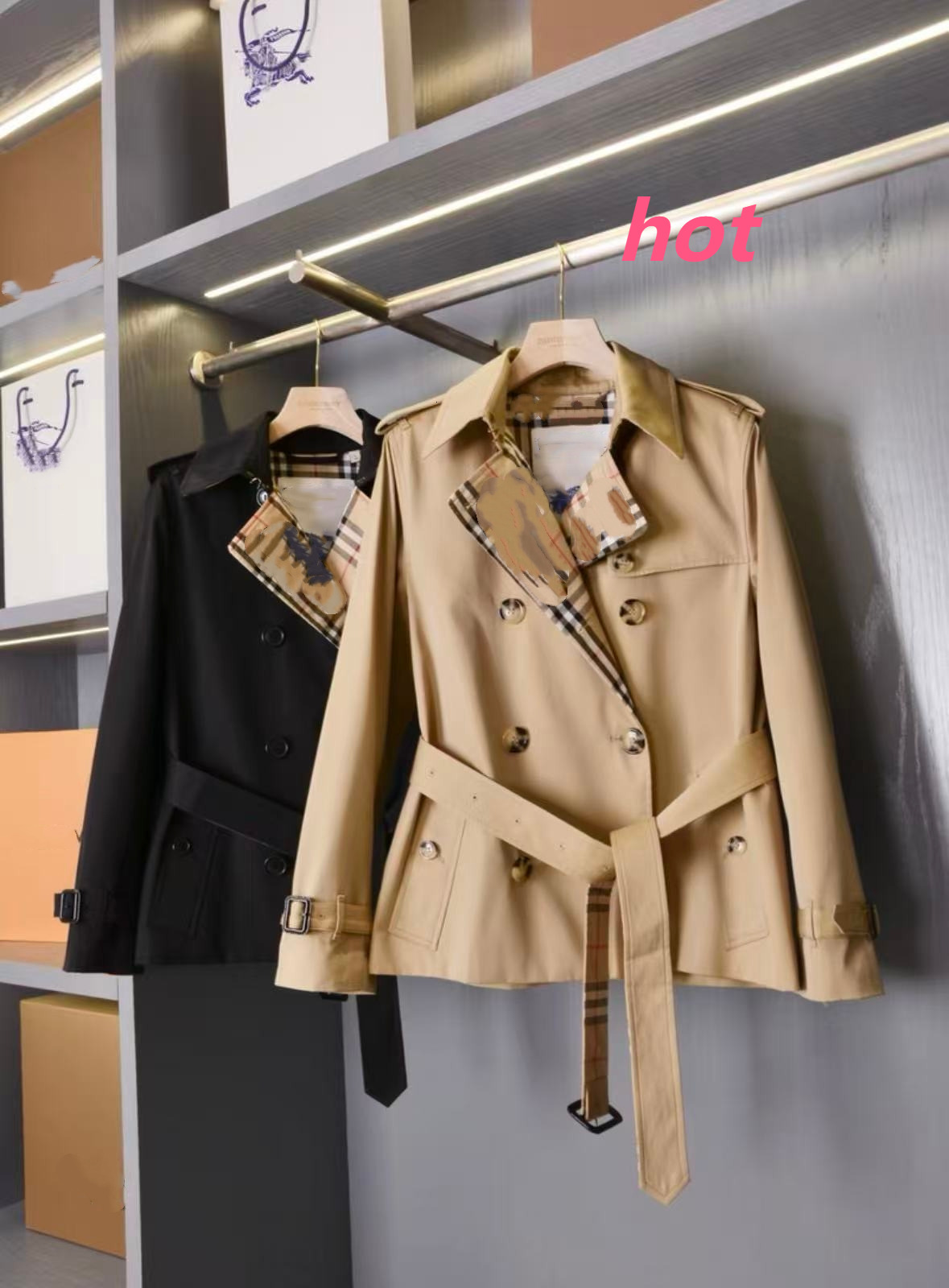 Women's autumn style loose fitting large collar double breasted British style commuting classic mid length trench coat Designer coat Fashionabl