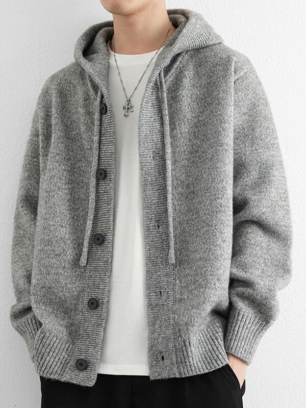 Men s high quality hooded cardigan sweater thickened for autumn and winter loose fitting stylish casual jacket