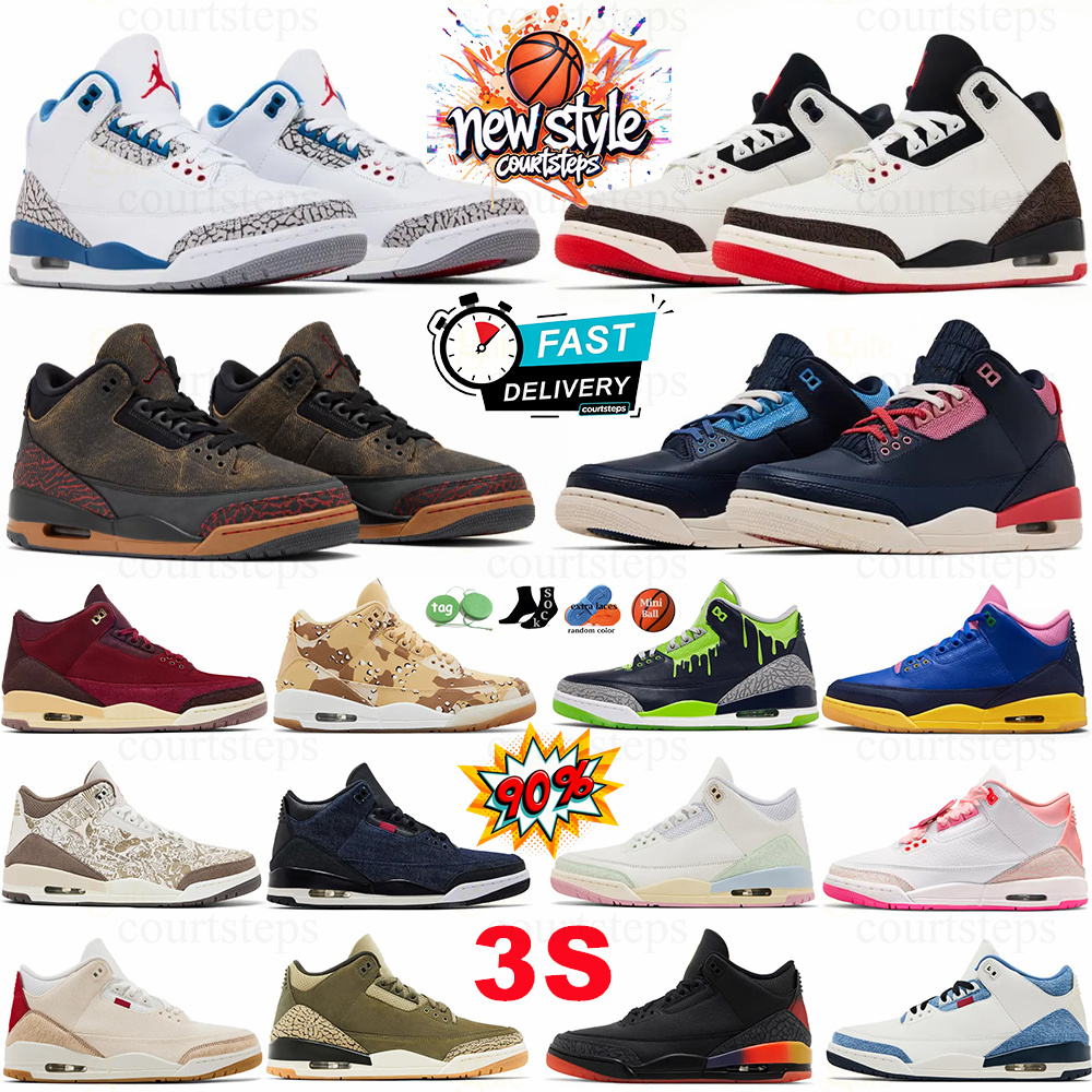 Designer 3 Basketball Shoes 3S Black Cat Cement Racer Blue Red Court Pink Purple Cool Grey Laser Orange Green Men Women Sneakers Outdoor Sports Size