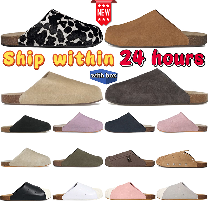 Men Women Adimule Slides Suede Clogs Slippers Designer Cow Print Slides Sandals Golden Beige Gum Superstar White Brown Canvas Mens Womens Classics S
