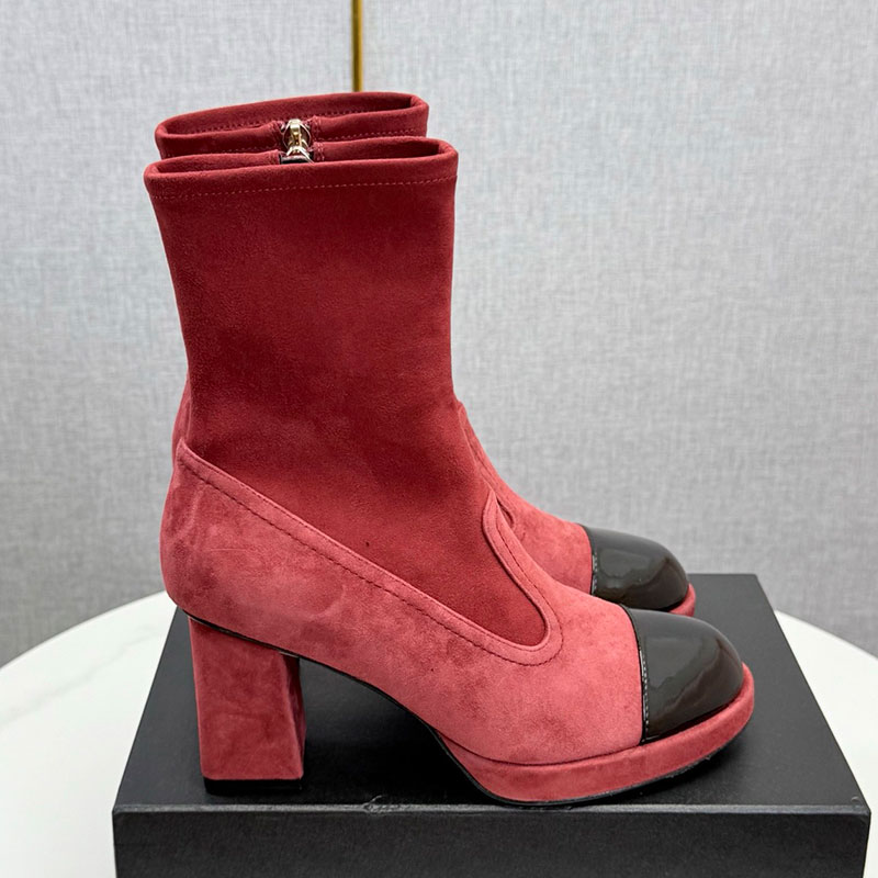 boot woman designer block heel patent matte round toe zipper work office city luxury comfortable black green red brown gold vintage modern casual fa