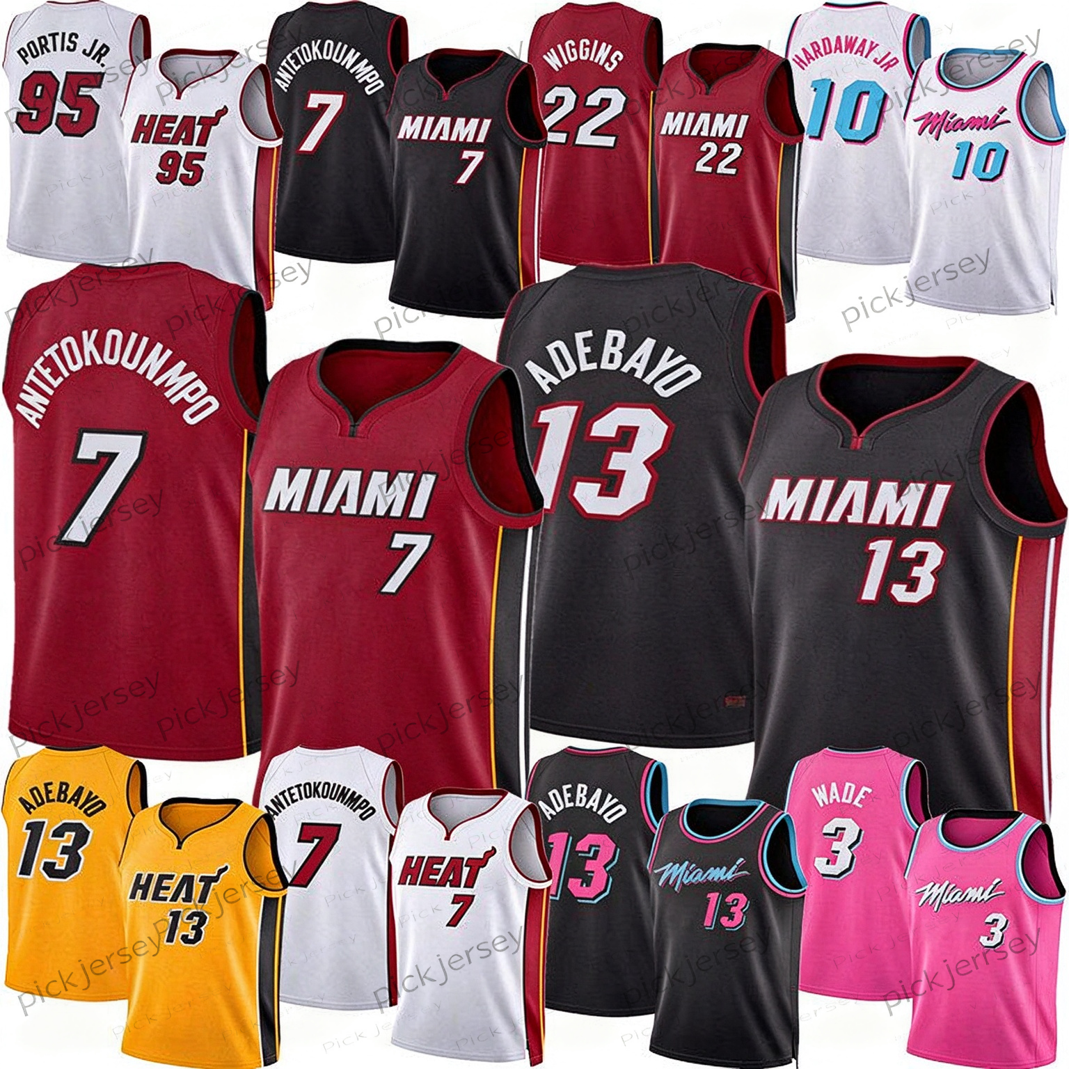 Maillot de basket-ball Heats Miami Jersey Giannis Antetokounmpo Bam Adebayo Dwyane Wade Andrew Wiggins Klay Thompson Bobby Portis Smith Chris Bos