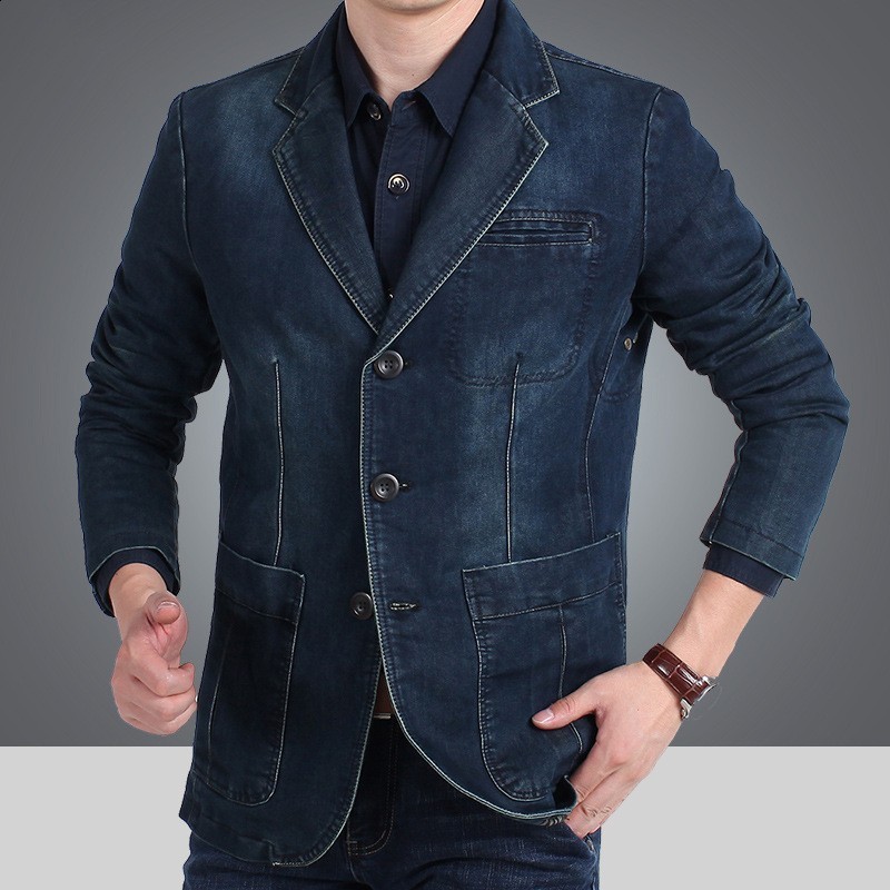 Blazer Hombre Spring Fashion Blazer Slim Fit Masculino Trend Jeans Suit Jean Jacket Men Casual Denim Jacket Suit Men 201104