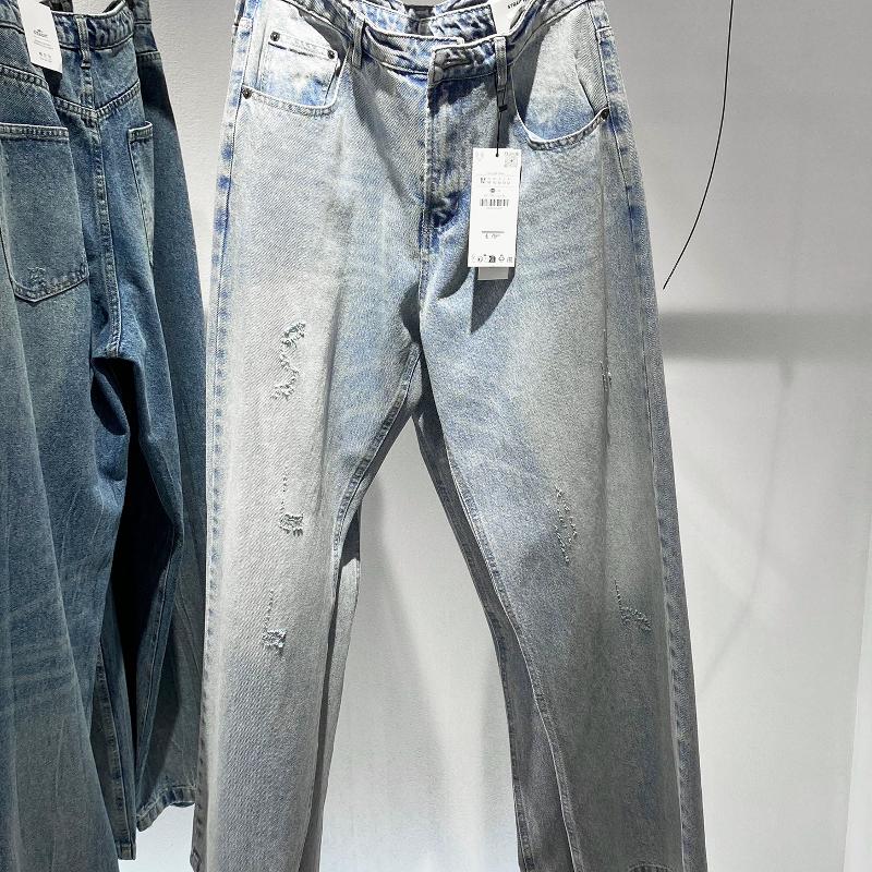 High-quality products Men's Loose Straight Jeans 100% Cotton Denim Ripped Distressed Heavy Wash Baggy Pants Mid Waist No Stretch Multi Pockets
