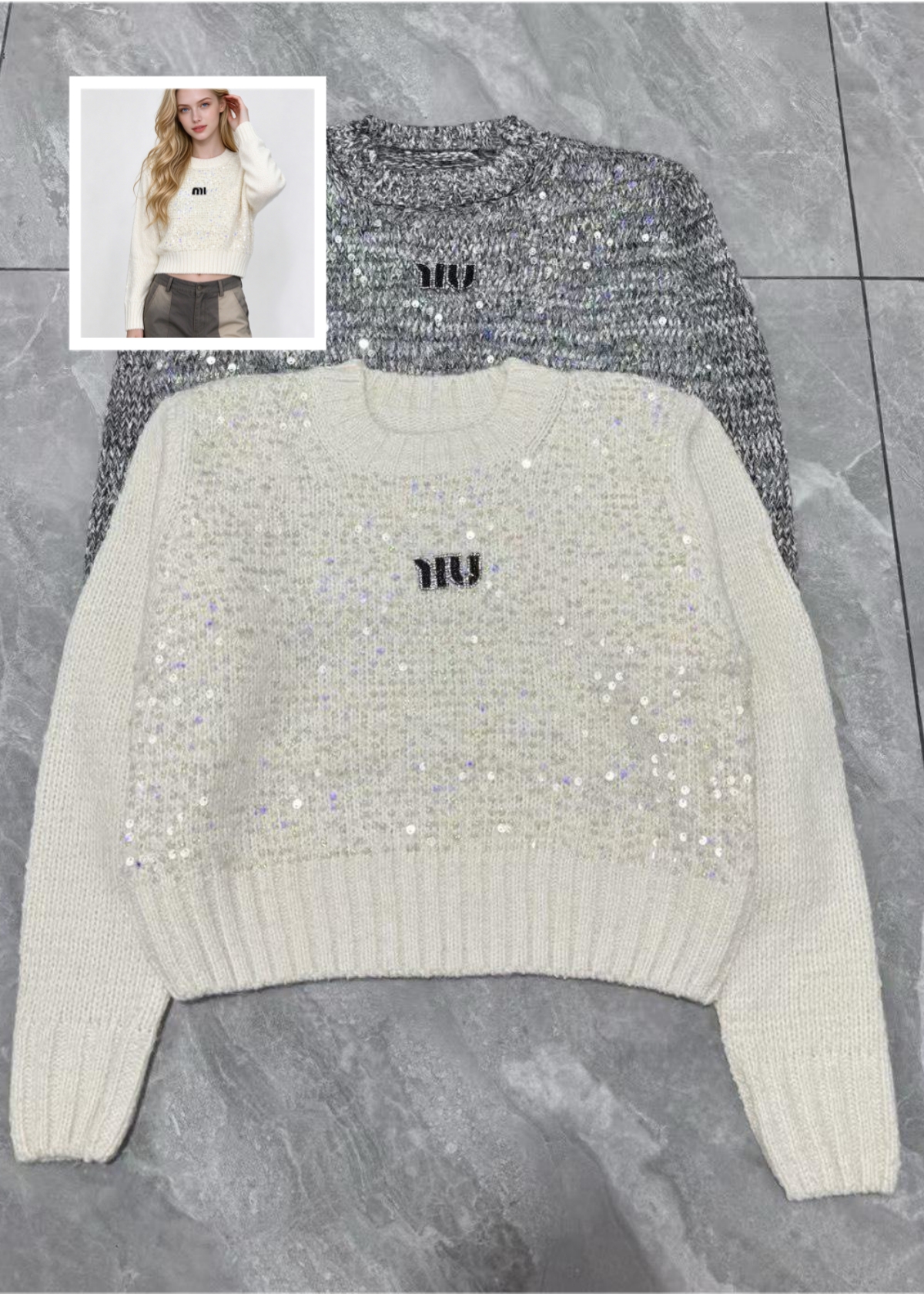 Women's sweater with sequins in autumn and winter, short and loose cardigan with letter embroidery and high waist design.S-XL