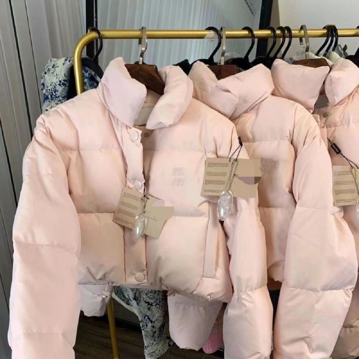 Women new logo letter embroidery stand collar designer white duck down jackets pink coats SML