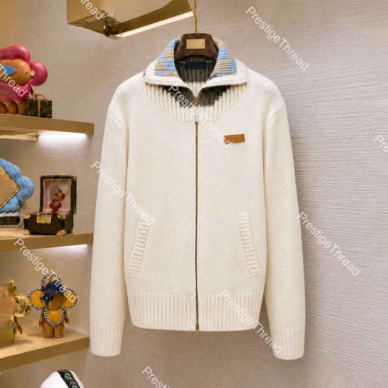 26ss Spring/Summer Collection zippered jacquard sweatshirt, designer high-quality Men's Sweaters with leather label, knit jacquard cardigan jac
