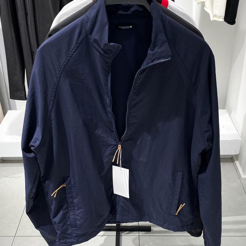Designer Hommes Printemps Eté Léger Col Montant Zip Veste Mesh Doublé Tech Tissu Lâche Casual Commuter Vêtements D'extérieur Noir Marine S-XL