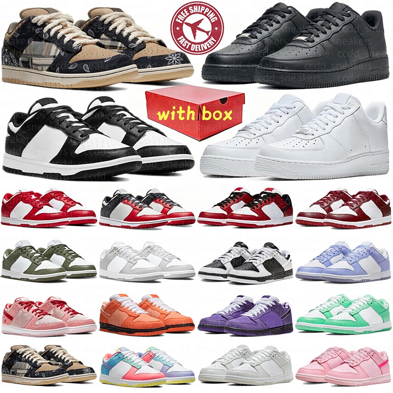 Livraison gratuite Designer Airforces1shoes Chaussures Casua Pandas One Reverse Moka Noir Blanc Gomme Orange Homard Cerise Saint Valentin Gris Br