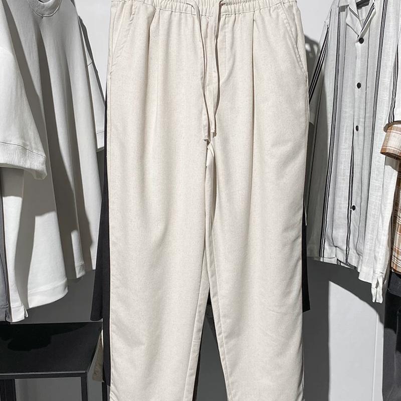 High-quality products Men's 100% Linen Straight Leg Casual Long Pants Summer Breathable Solid Color Beige Trousers Lightweight Daily