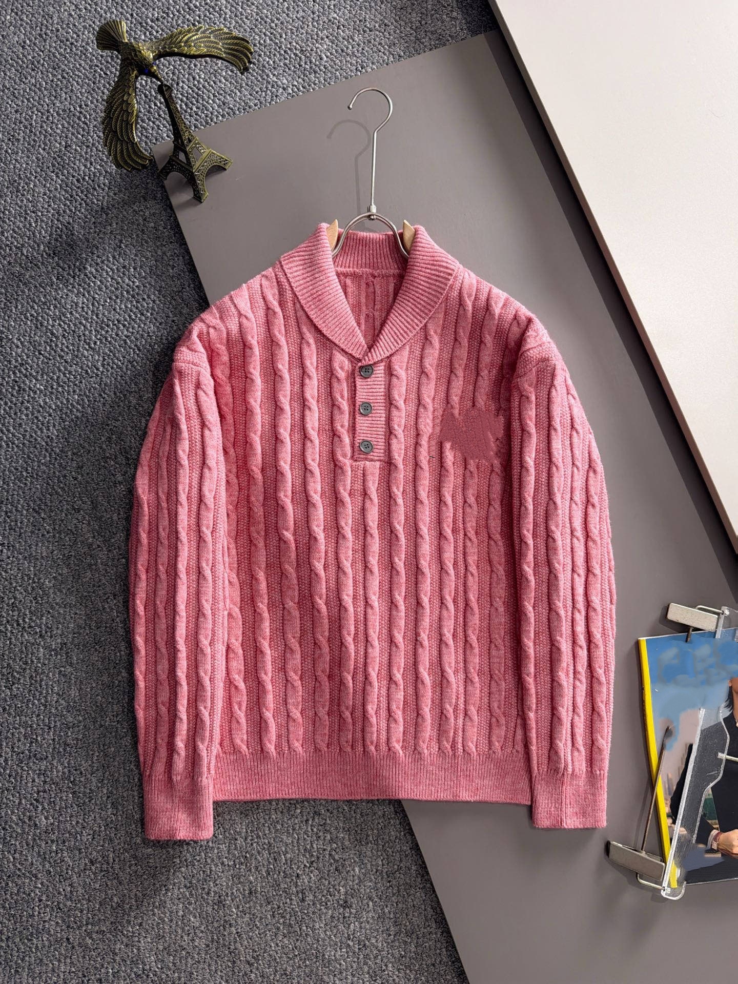 L Pull tricoté à col color block avec demi-zip - Pull décontracté à manches longues de couleur unie pour homme