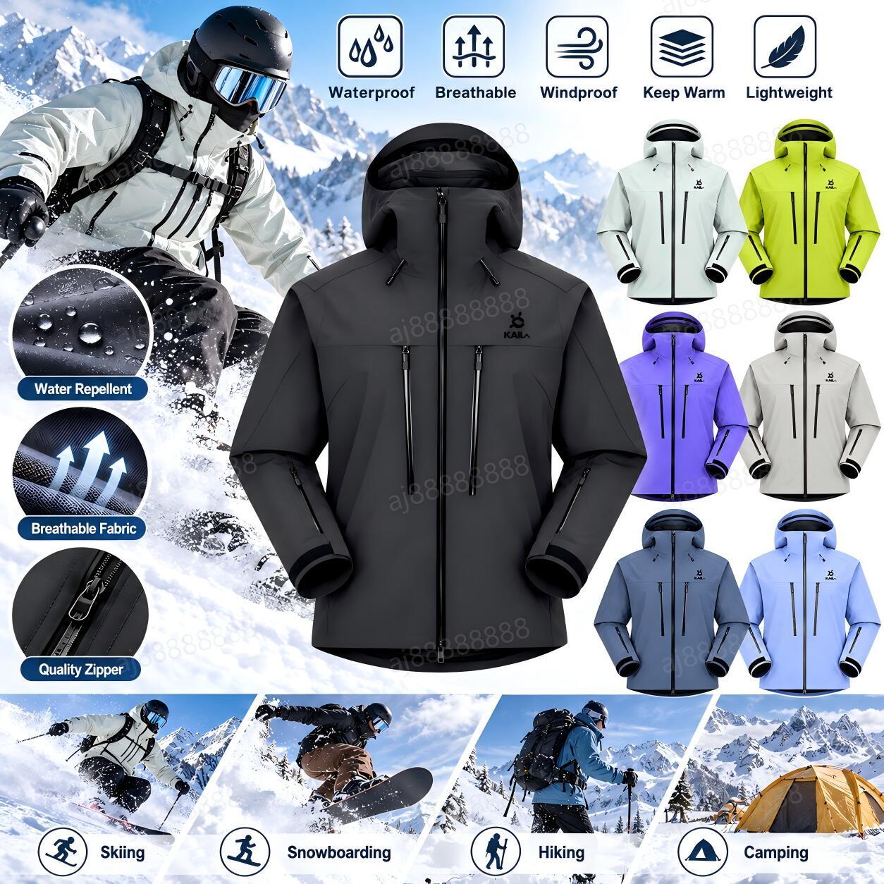 Kailasiy Unisex Waterproof Ski Jacket Windproof Breathable Hooded Snow Jacket Full Zip Winter Sports Outdoor Coat