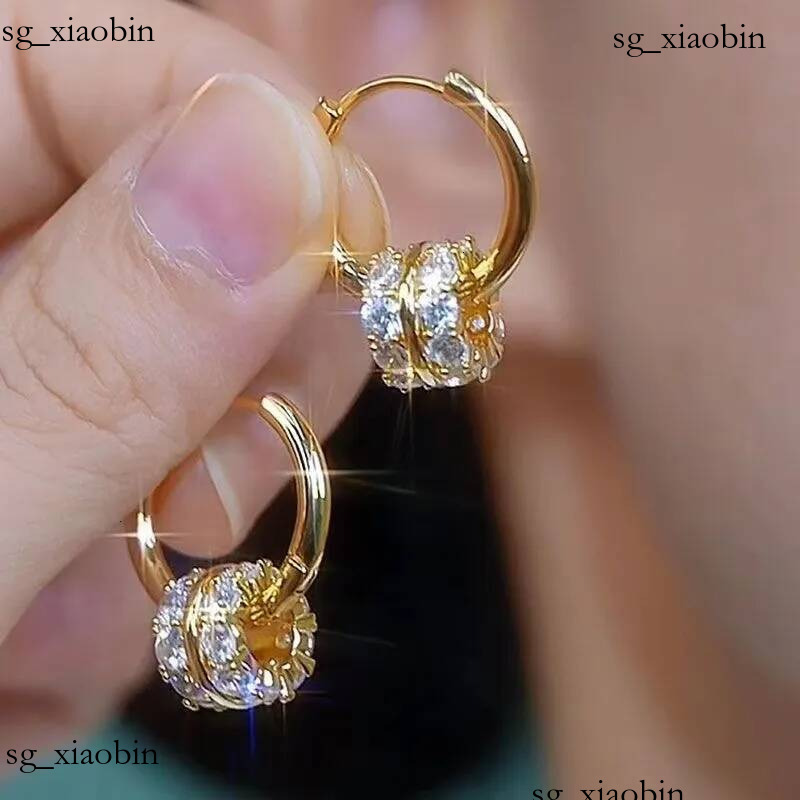 Brand Designer High End Full Diamond Rotatable Hoop 2025 New Trend Exquisite Light Luxury Earrings Elegant Versatile Women's Ear Jewelry Hot