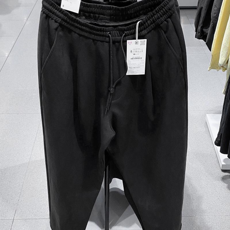 Produits de haute qualité hommes automne couleur unie Faux daim jambe large plissé cordon pantalons décontractés coupe ample pantalon Streetwear