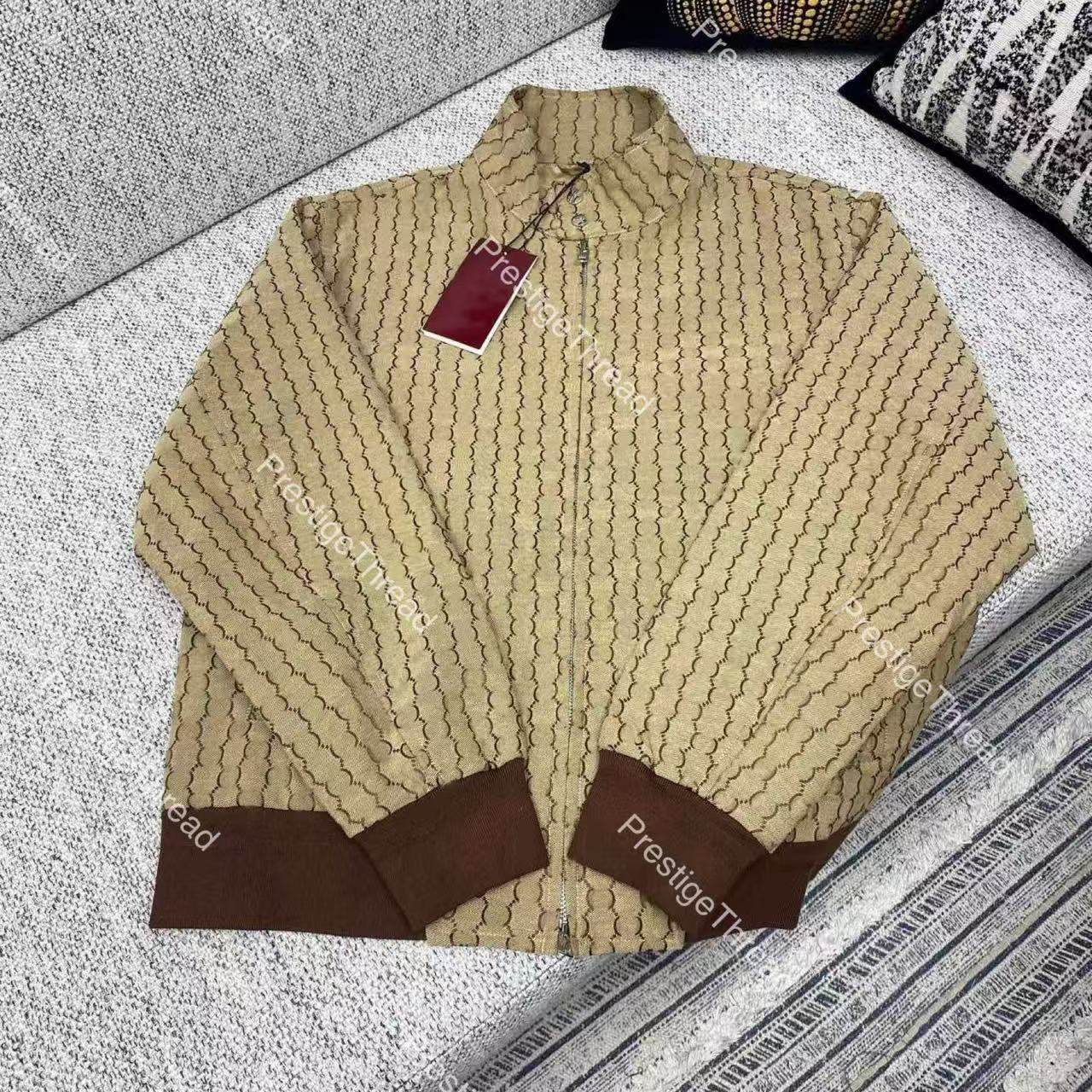 High-Quality Designer Men's Jackets Fully Printed Jacquard Canvas Pilot Stand Collar Long Sleeve Jacket