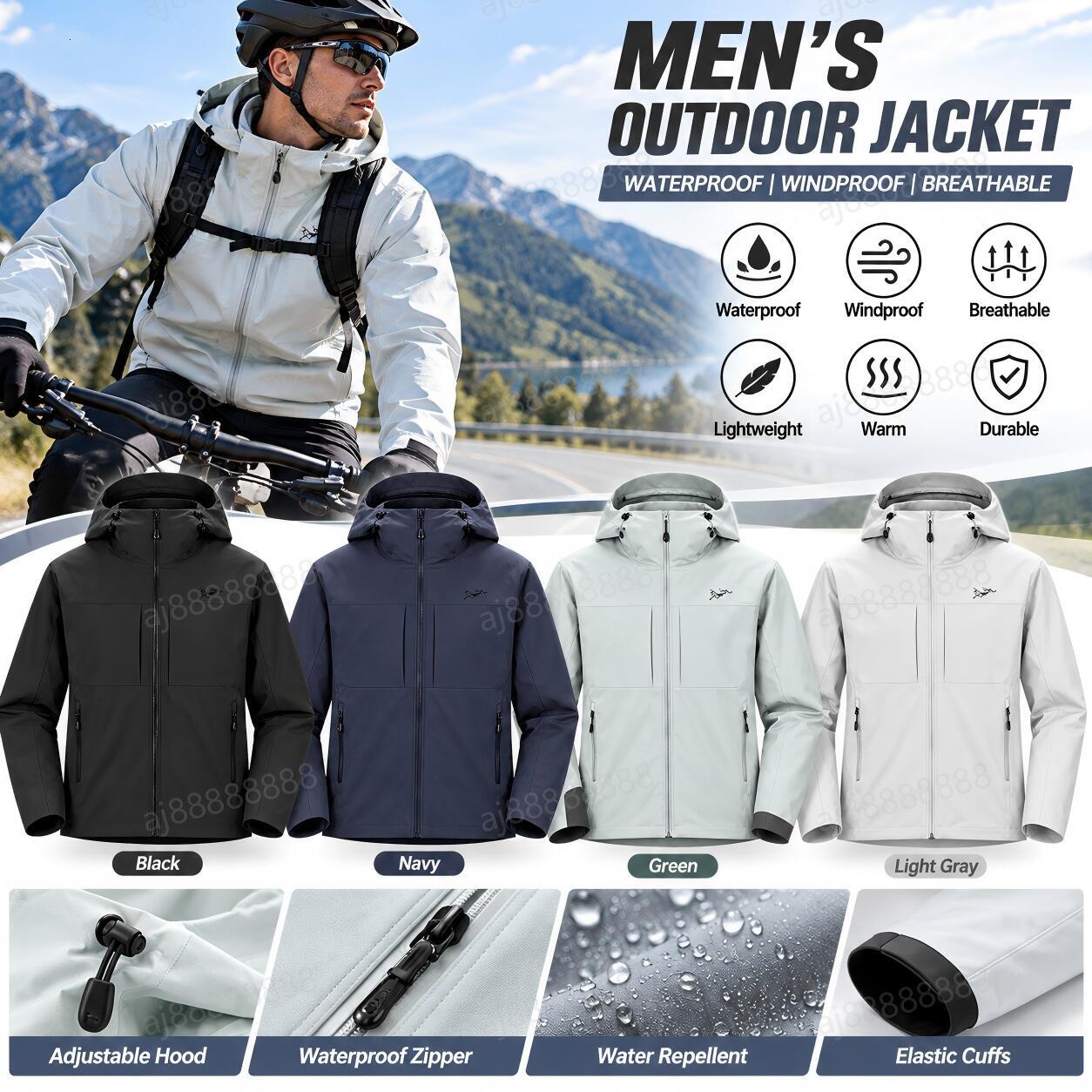 Arcteryxilly Unisex Waterproof Cycling Jacket Windproof Breathable Hooded Full Zip Lightweight Outdoor Bike Riding Coat
