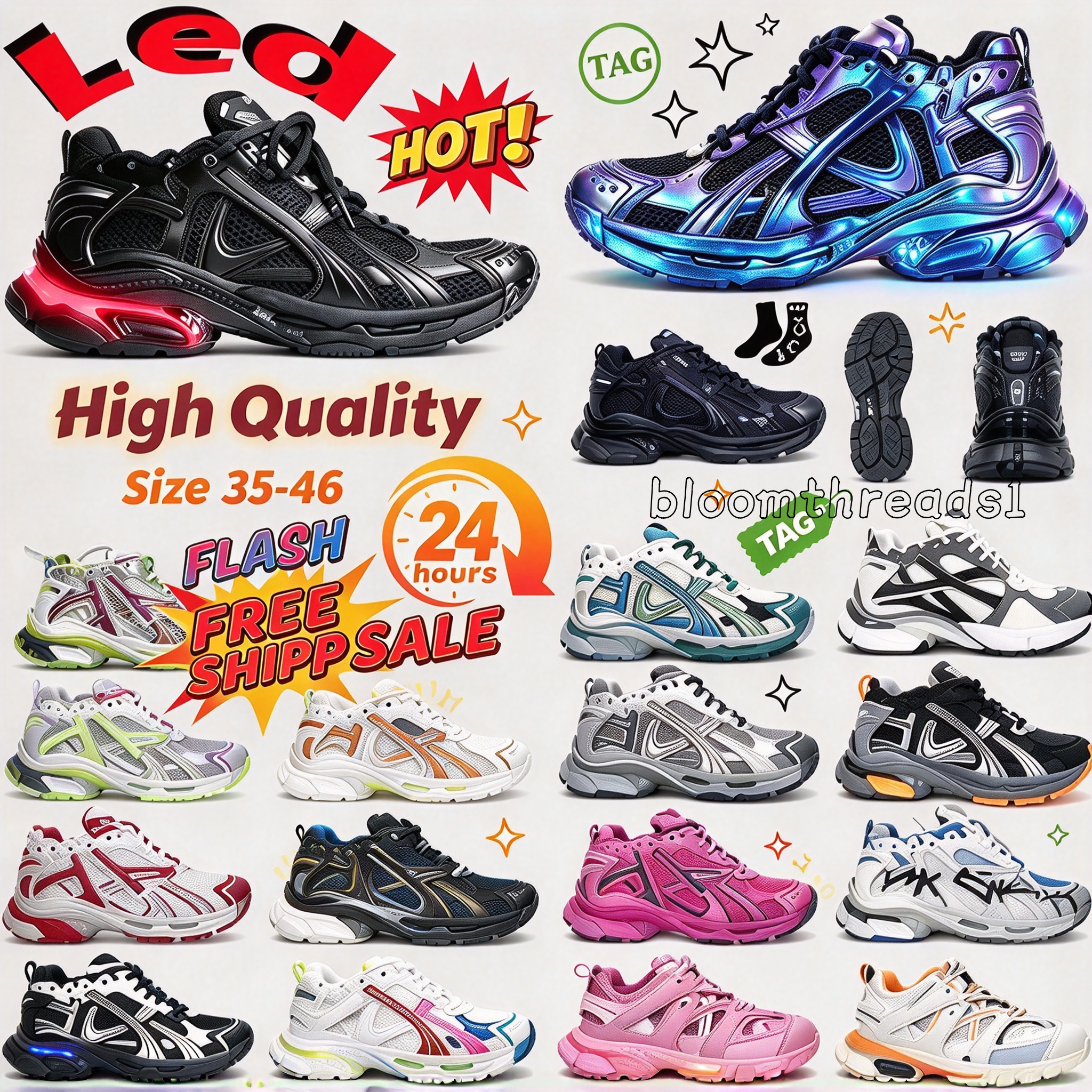 Designer Runner Sneakers 7.0 Led 7.5 3.0 Top Quality Track Runners Leather Nylon Printed men women Paris All Black White Pink Grey Gomma 36-46