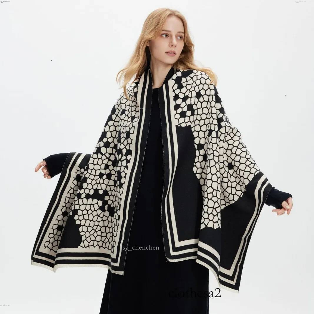 cashmere high end black white mosaic cracked pattern large scarf for autumn winter commuting double sided warm outer shawl and neck warmer