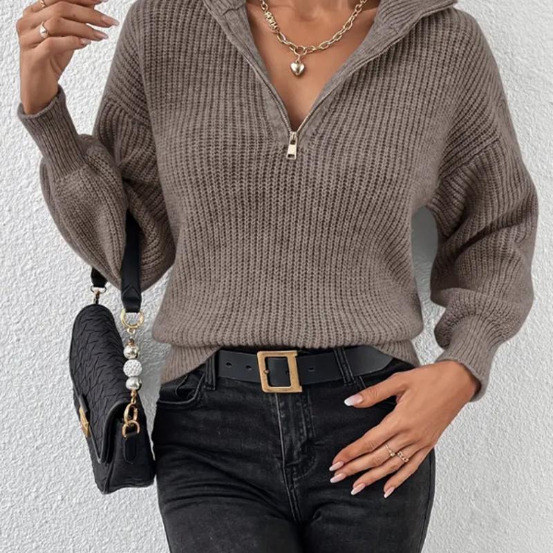 Designer Bestseller Women's Solid Color Knit Polo Sweater Zip Up Long Sleeve Loose Casual Pullover Top for Fall Winter 2025 Daily Wear