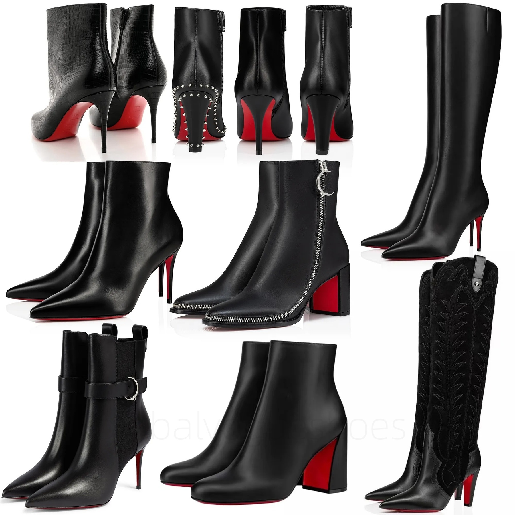 Designer boots womens brand heels women dress shoes Red Shiny Bottom Boots Toe High Heels Stiletto Genuine Leather Woman Boots Pumps 35-42