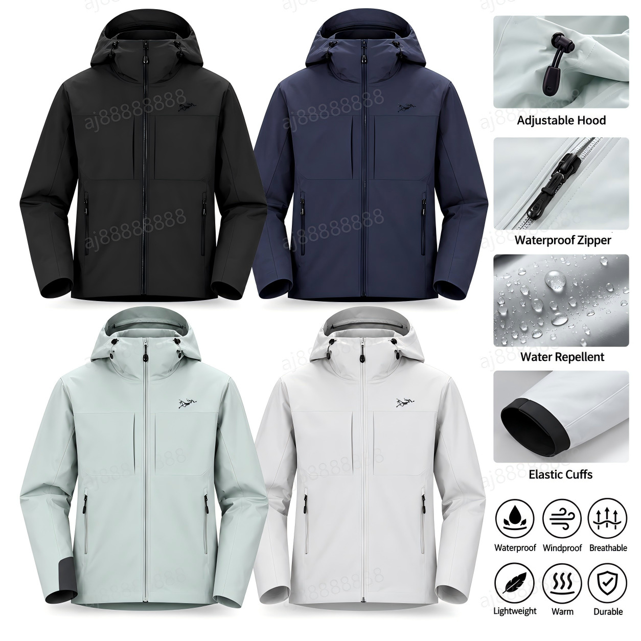 Arcteryxilly Unisex Waterproof Cycling Jacket Windproof Breathable Hooded Full Zip Lightweight Bike Riding Top