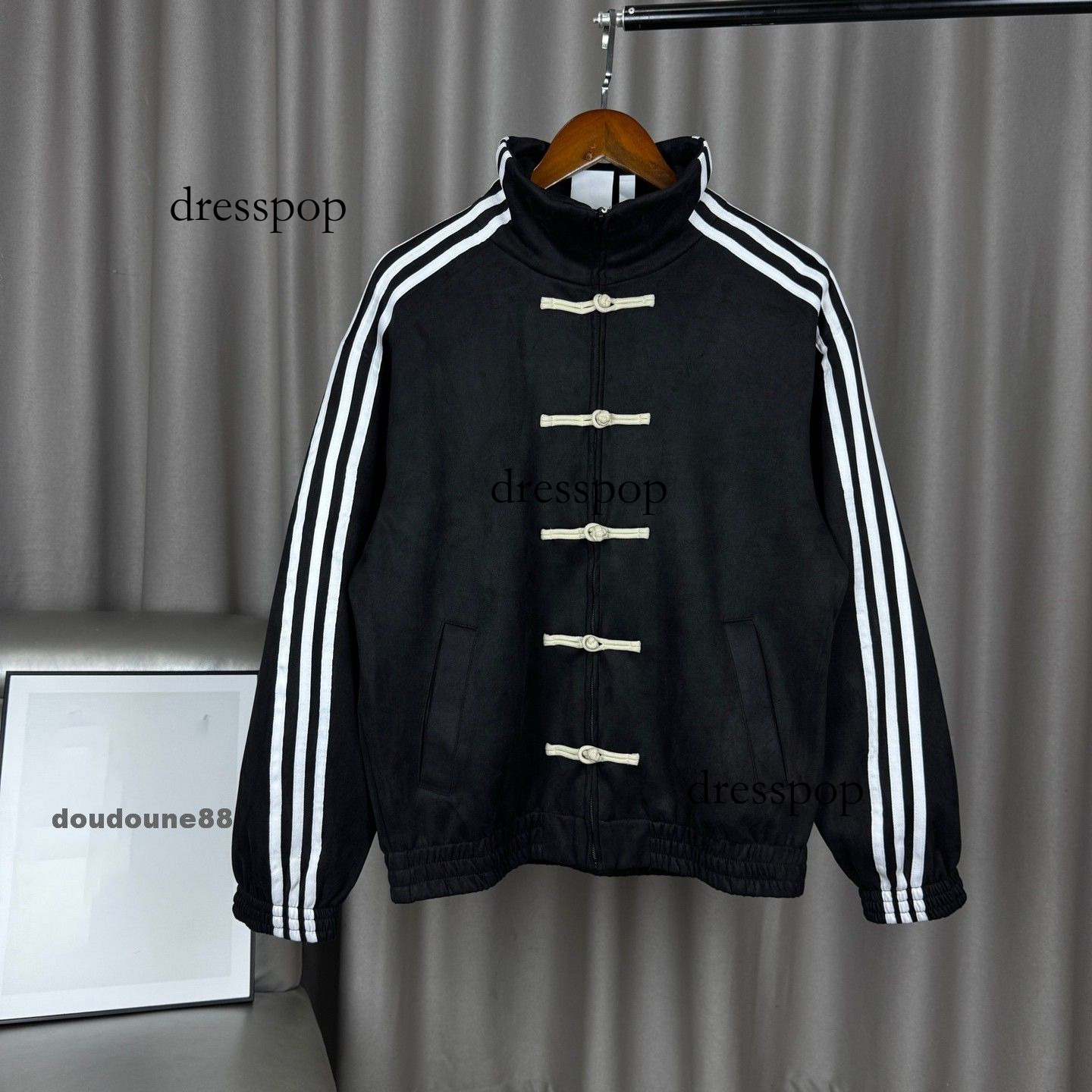 adidalies hoodie Kung Fu Tang Suit Three Striped Mandarin Collar Men Women Stand Neck Tracksuit Outerwear Sportswear individual Jacket 588