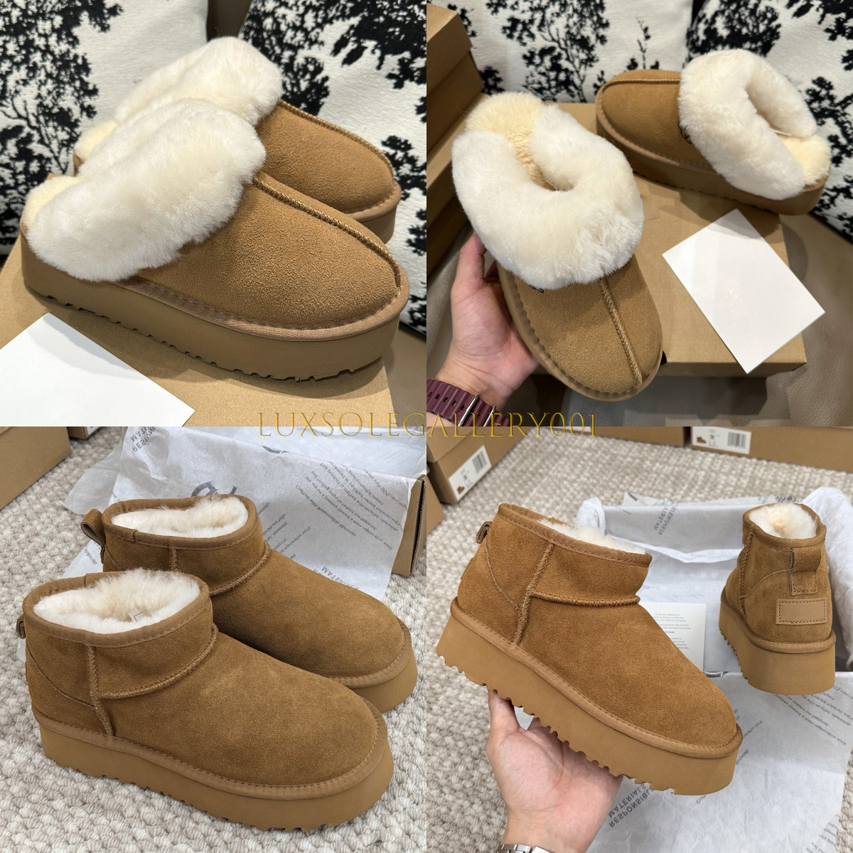 Designer Women Tazz Platform Snow Boots Suede Fur Lined Ankle Booties Winter Warm Mules Tasman Slippers Slip-on Thick Sole Anti-slip Casual Outdoor