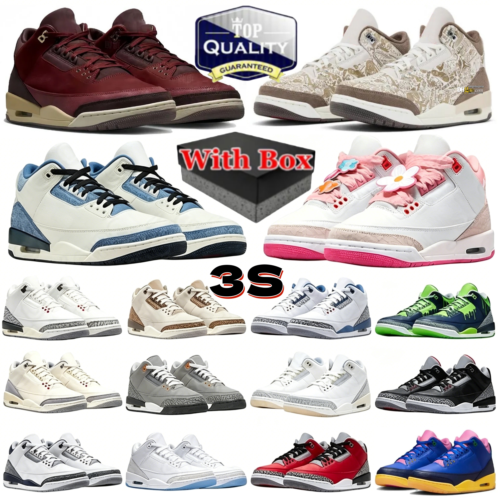 2026 with box 3 3s Basketball Shoes Bin 23 Orange Citrus Worlds Best Dad True Blue Pure Money White Black Cement Family Affair Black Cat Men Womem t