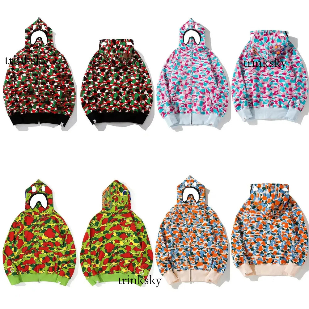 bpe hoodie Women Y2k Clothes Designer A Bathe Ape Camo Zip Up Baphoodie Jacket Men Streetwear Hoody Multi Color Camouflage Shark Head Zipper Coat 74