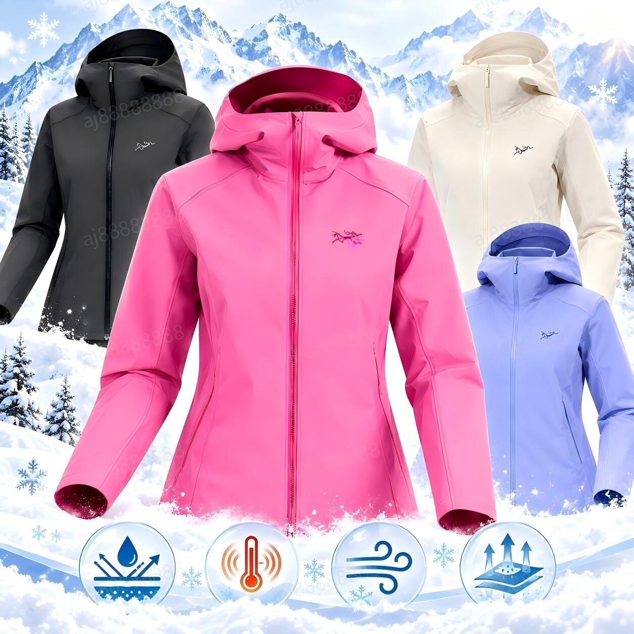 Arcteryxilly Women Ski Jacket Waterproof Windproof Breathable Hooded Lightweight Full Zip Snow Outdoor Winter Coat