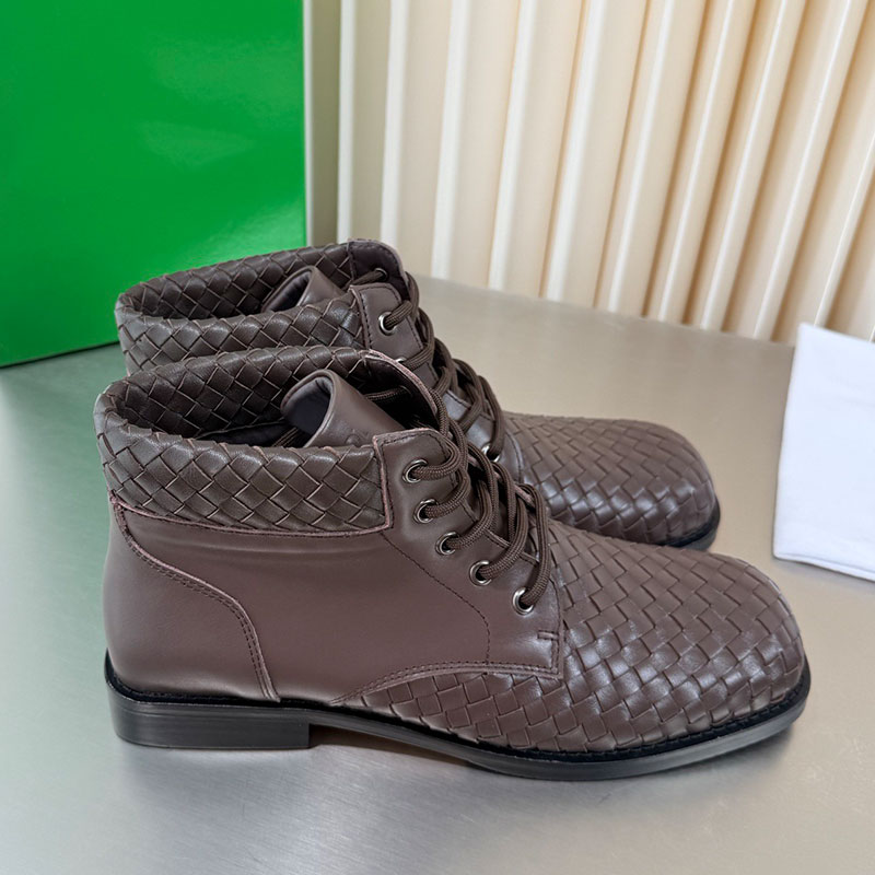 Mens Womens Haddock Lace Up Ankle Boot Designer Hand Knitting Bootie 837876 Couple Square Head Leather Boots Runway Piece Classic Item Leather Outso