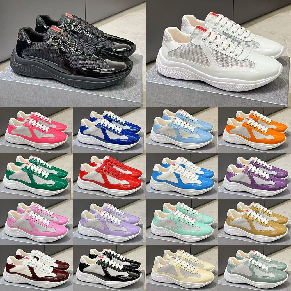 Designer Americas Cup Sneakers America's Cup Shoes Men Women Patent Leather Mesh Patchwork Sneakers Lace Up Thick Sole Casual Trainers Breat