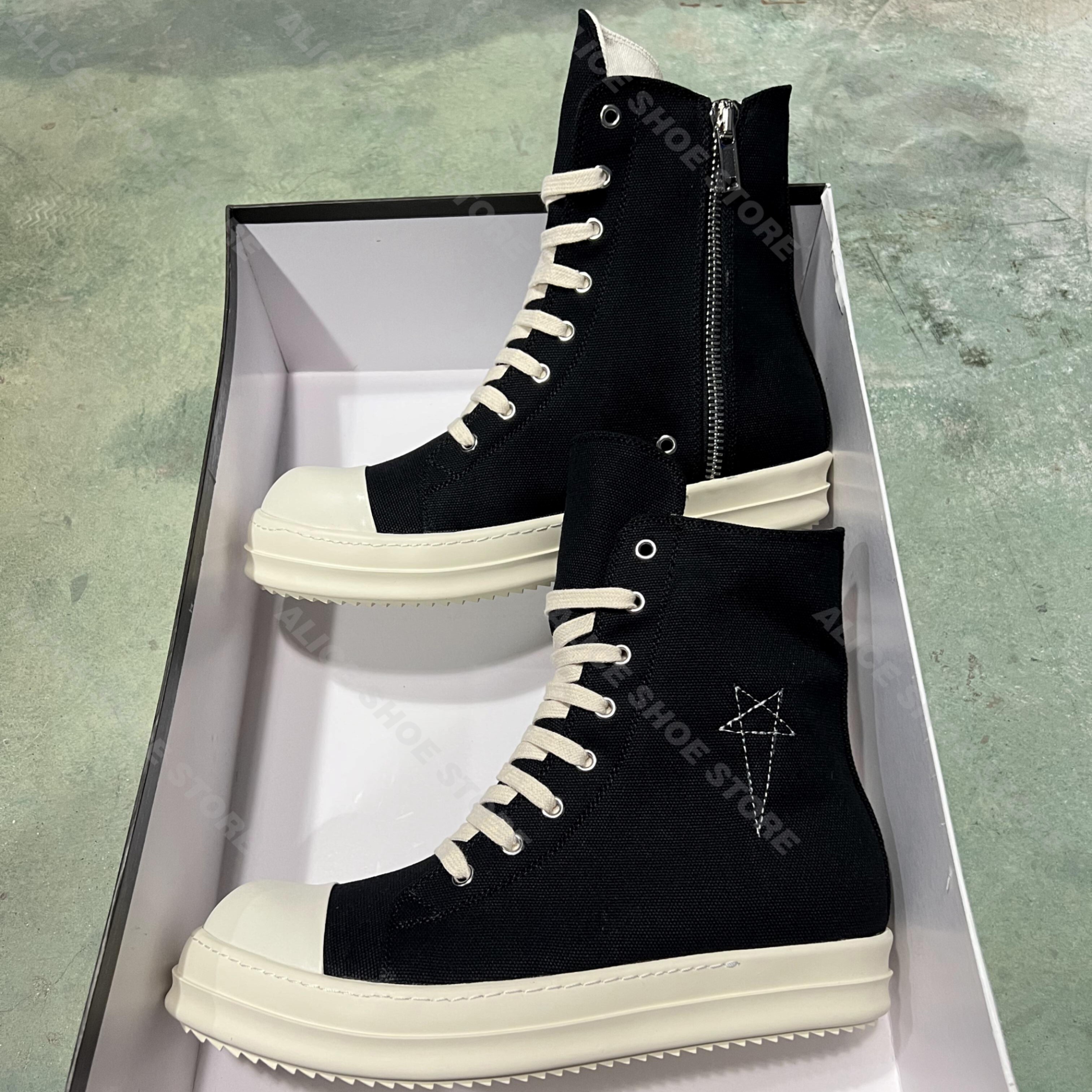 Designer Pentagram Women Ankle Boot Men Trainer Casual Canvas High Top Shoe New Fashion Footwear Zipper Thick-sole Sneaker