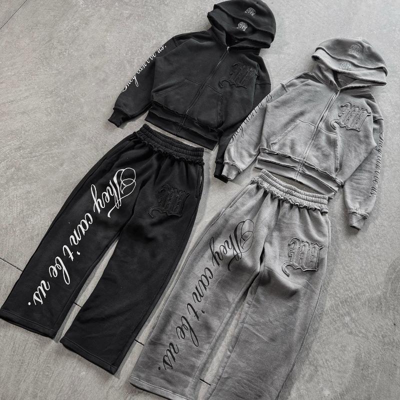 Designer de haute qualité unisexe graphique Y2K vintage lettre broderie patch zippé à capuche unisexe streetwear sweat-shirt décontracté automne