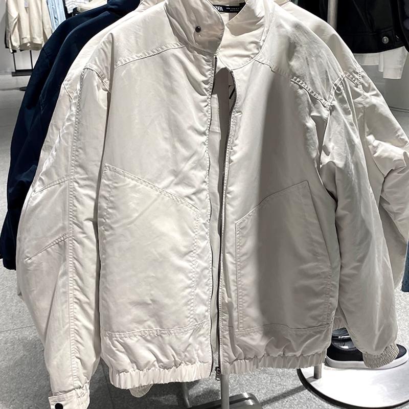 Design Seller Men's Winter Lightweight Padded Jacket Long Sleeve Stand Collar Zip Up Loose Fit Solid Color Warm Casual Coat