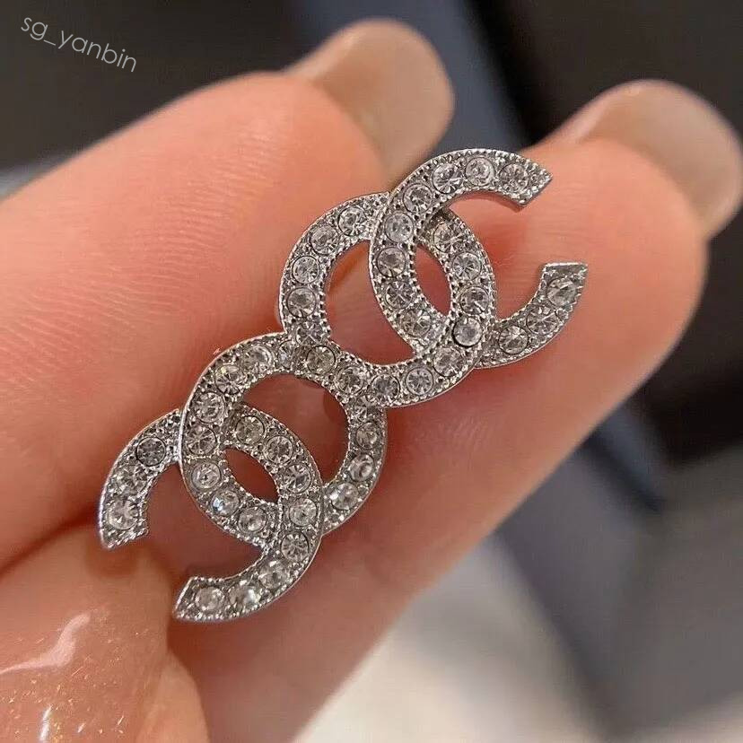 Stud femmes mini argent plaqué designer double lettre cristal eau diamant boucles d'oreilles bijoux chaud