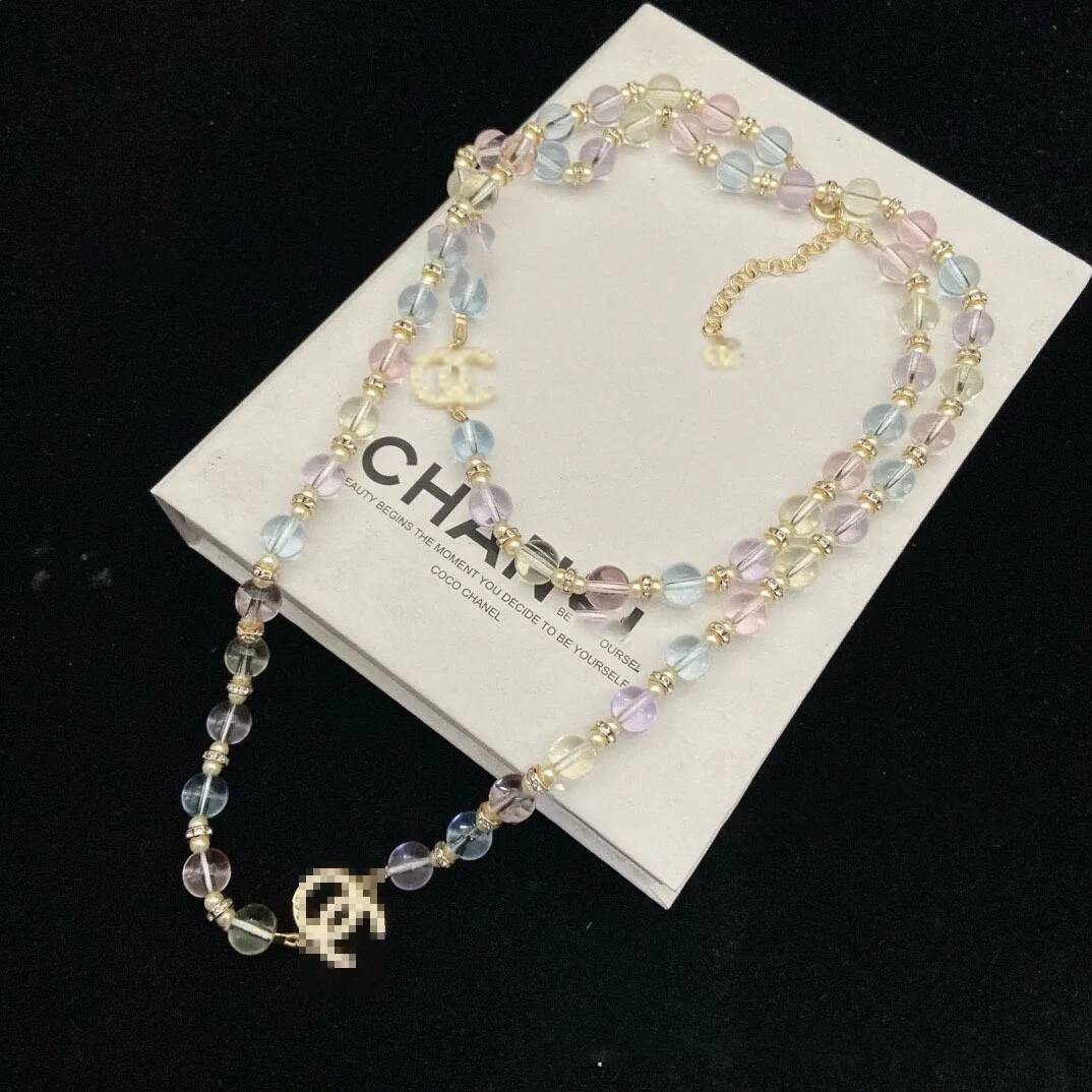 Colored glaze Glass Double Chain Sweater Sweet diamond Necklace designer for women gifts Jewelry sets Luxury K1EX