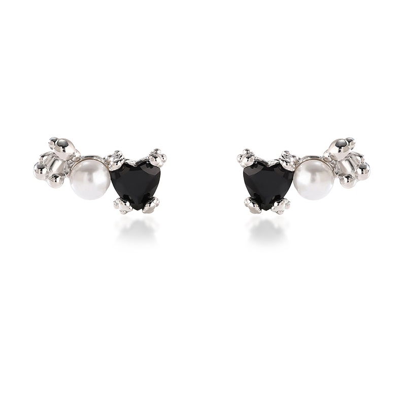 Mode Femmes Filles Hommes Ours Argent Rose Or Acier Inoxydable Noir Zircon Coeur Lettre Blanc Perle Animal Span Boucles D'oreilles Bijoux