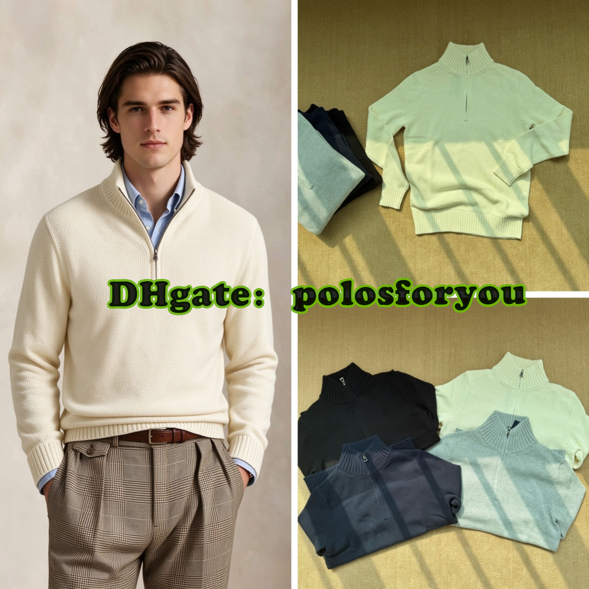 polo quarter zip man hoodies for man vintage Men's Clean Edition 100% Cotton Half Zipper Knitted Sweater embroidery design