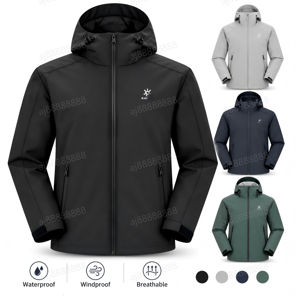 Kailasiy Unisex Waterproof Outdoor Shell Jacket Windproof Breathable Hooded Lightweight Full Zip Hiking Camping Coat