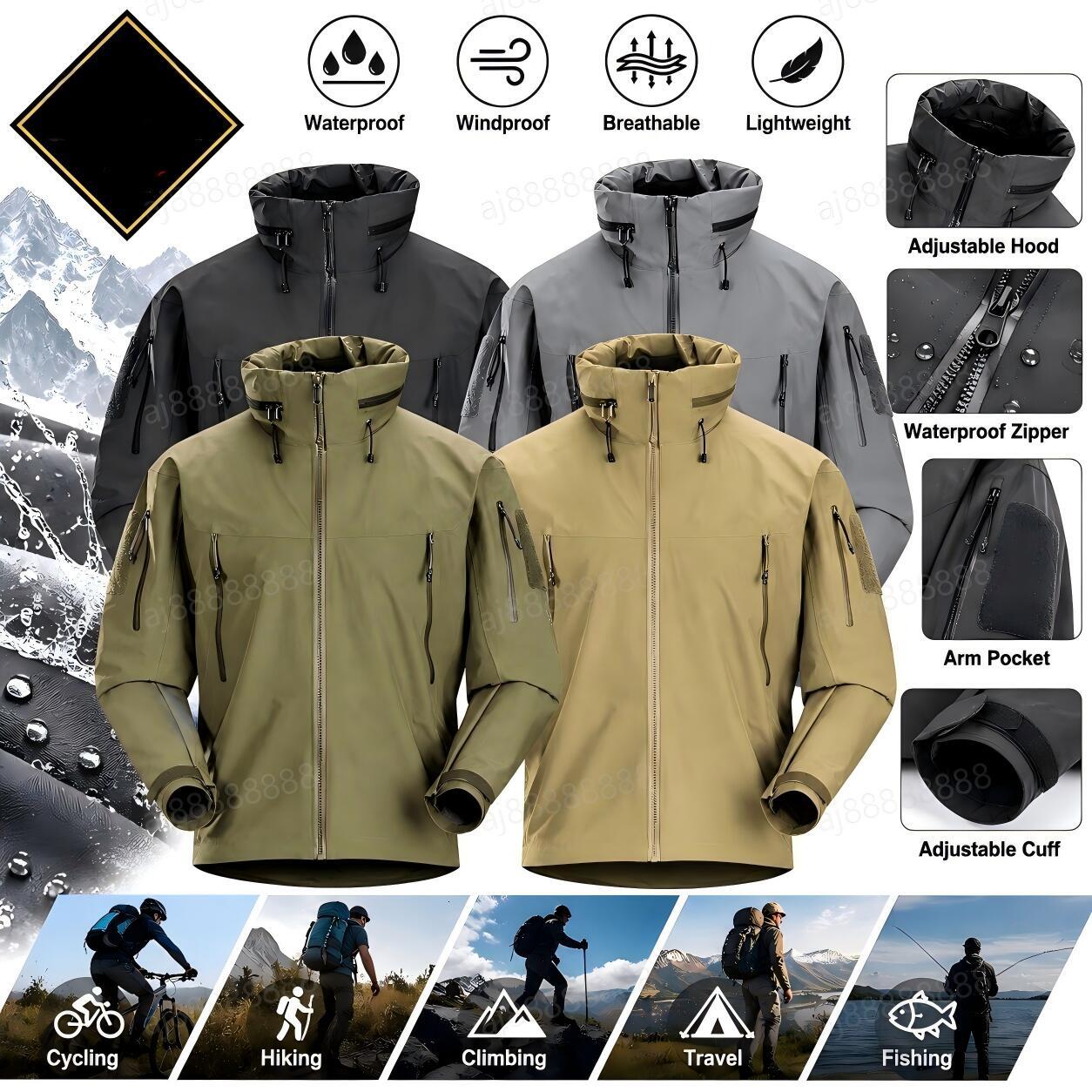 Arcteryxilly Unisex Tactical Cycling Jacket Waterproof Windproof Breathable Hooded Durable Full Zip Outdoor Bike Riding Top