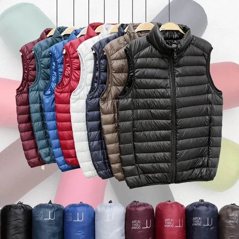 Coat Ultralight Sleeveless Puffer Vest Jacket Ultra Thin Warm Lightweight Down Jacket Waistcoat Winter Men Duck Down Vest Coats 260929